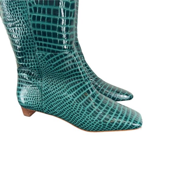 Frances Valentine Mackie Knee High Boots Green Croc Embossed Leather 11 $598 - Picture 3 of 11